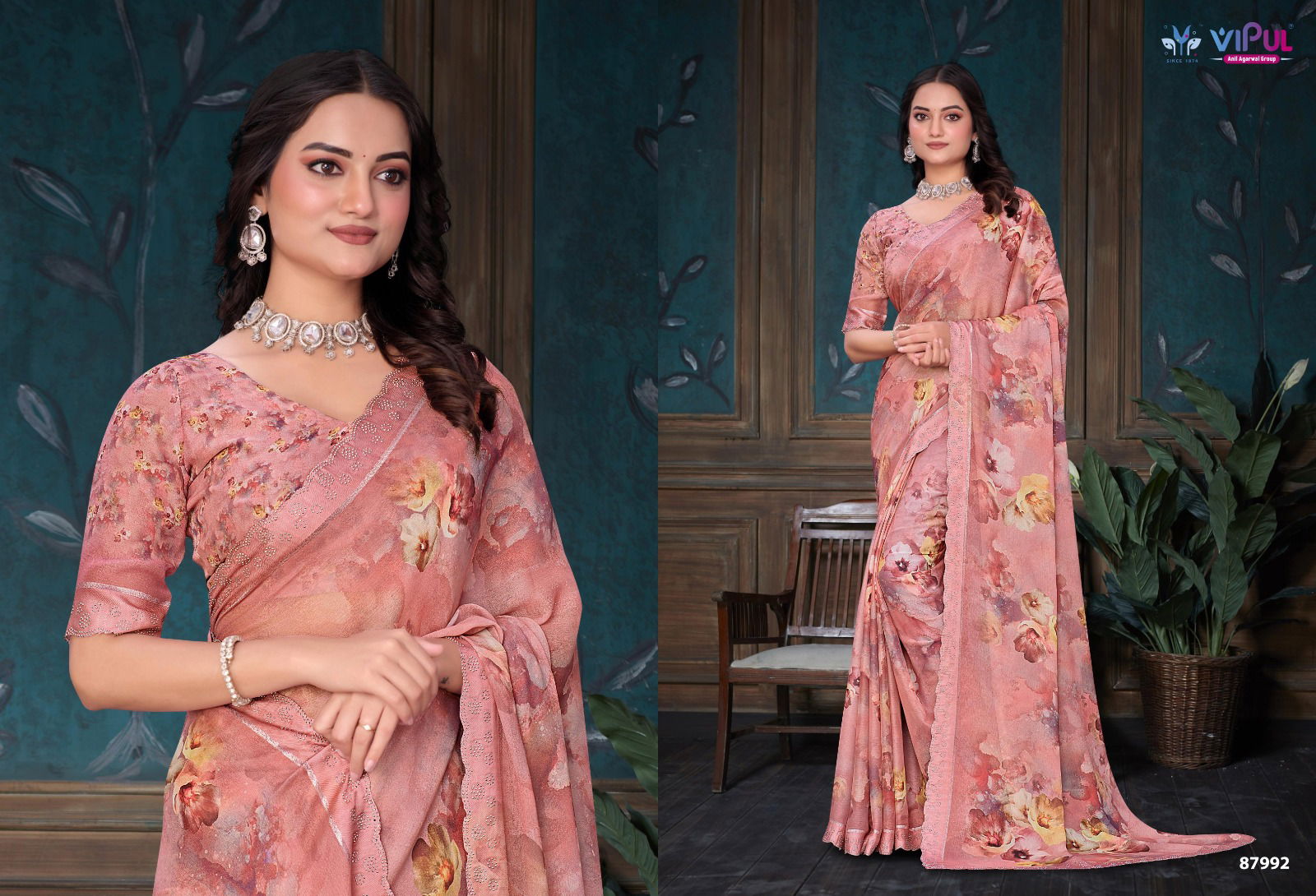 Estella By Vipul Dal Moss Printed Daily Wear Saree Wholesale Price In Surat